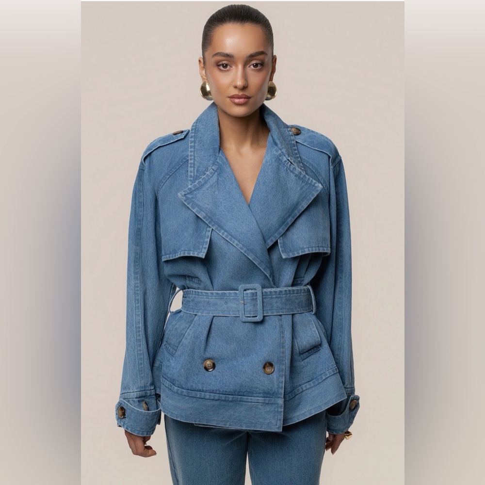 JLUXLABEL MEDIUM WASH DOUBLE BREASTED DENIM JACKET - Picture 6 of 8